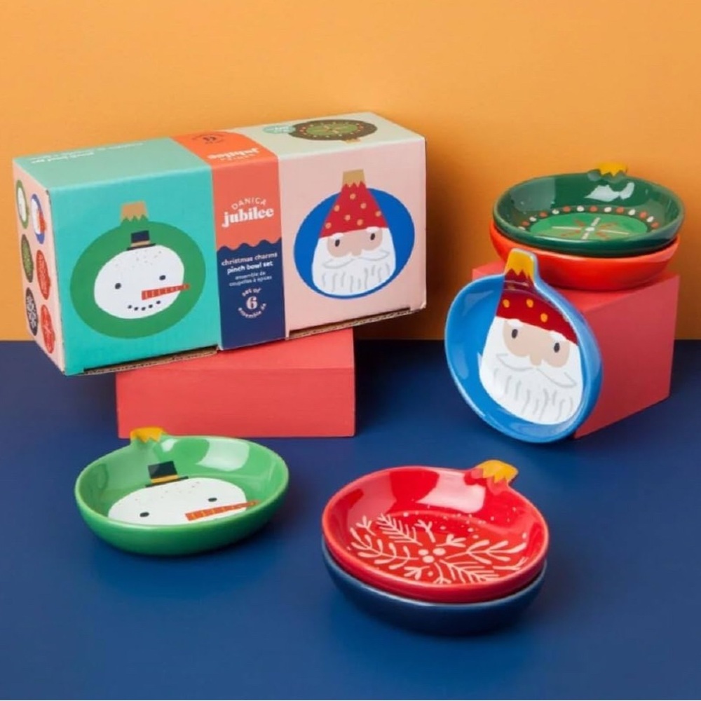 Christmas Charms pinch bowls set in gift box/2oz stoneware/6 different designs